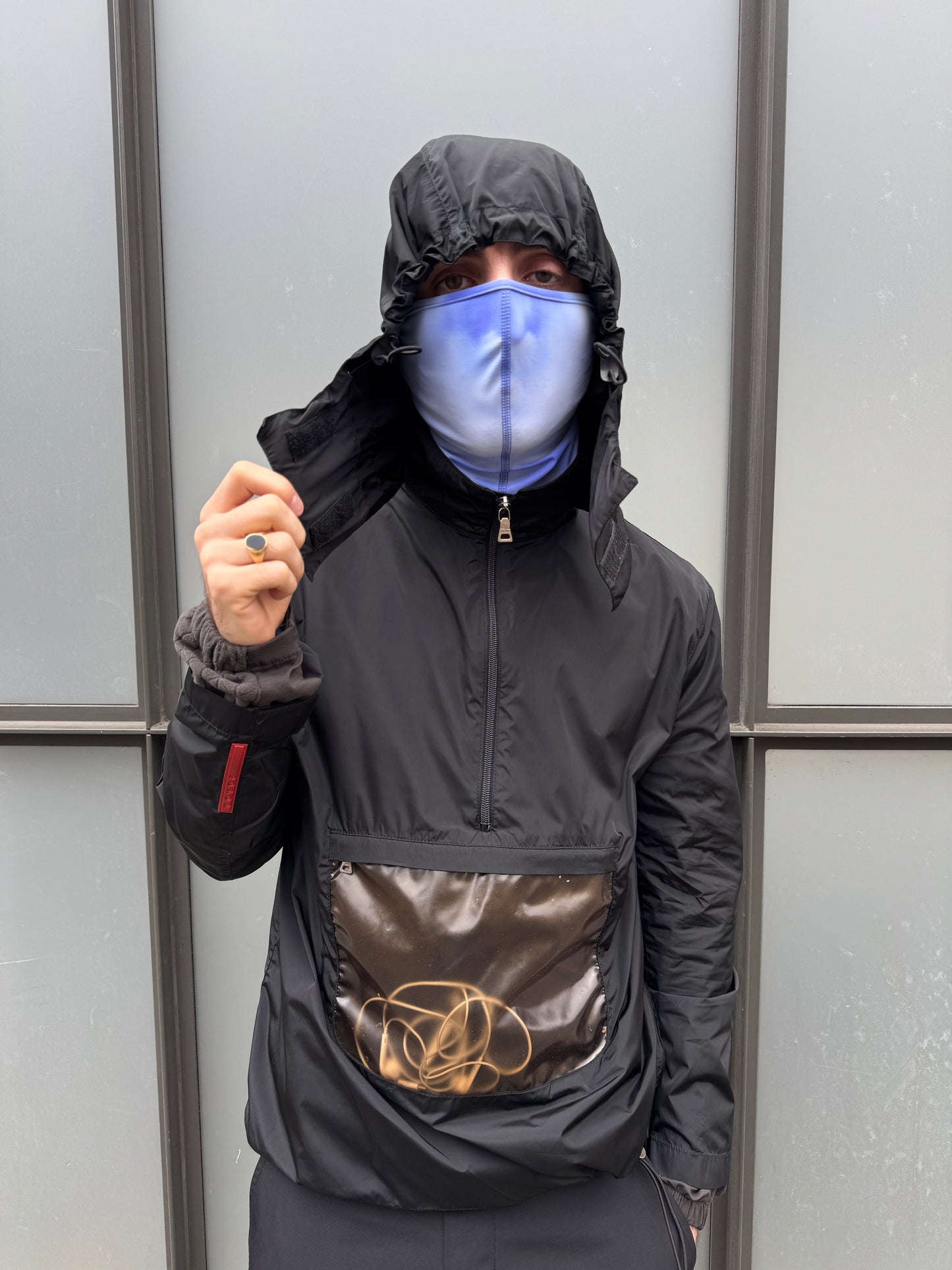 SS00' Prada Sport Transparent Pocket Waterproof Half Zip Jacket