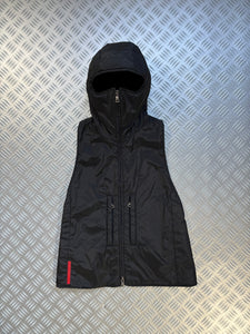 AW00' Prada Sport Jet Black Exposed Back Hooded Vest