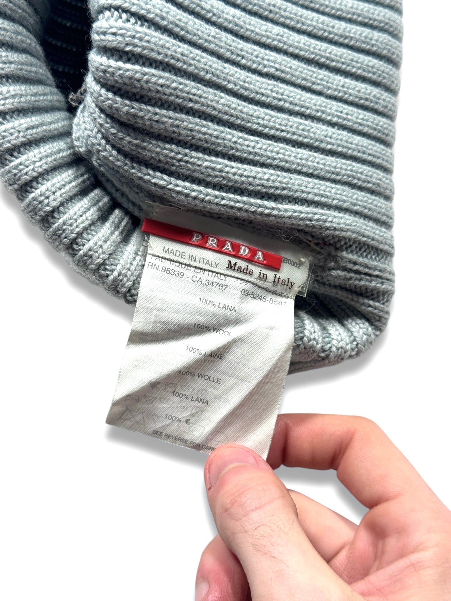 Prada Sport Baby Blue Ribbed Knit Beanie