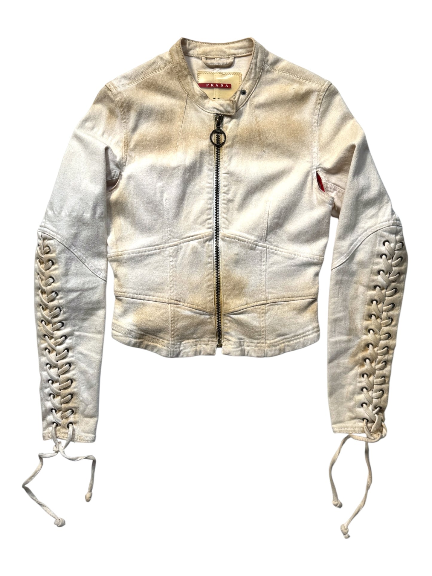 2003 Prada Sport Dust Wash Denim Lace Jacket
