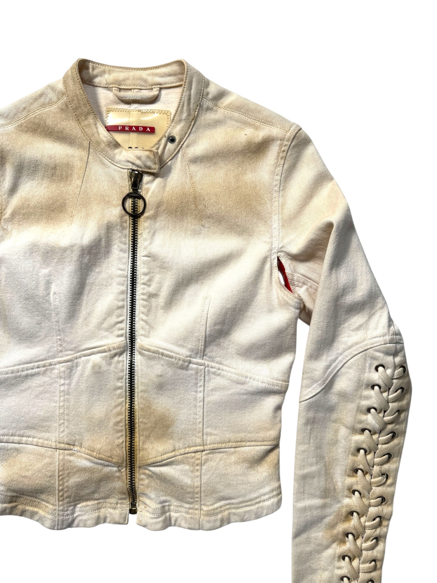 2003 Prada Sport Dust Wash Denim Lace Jacket