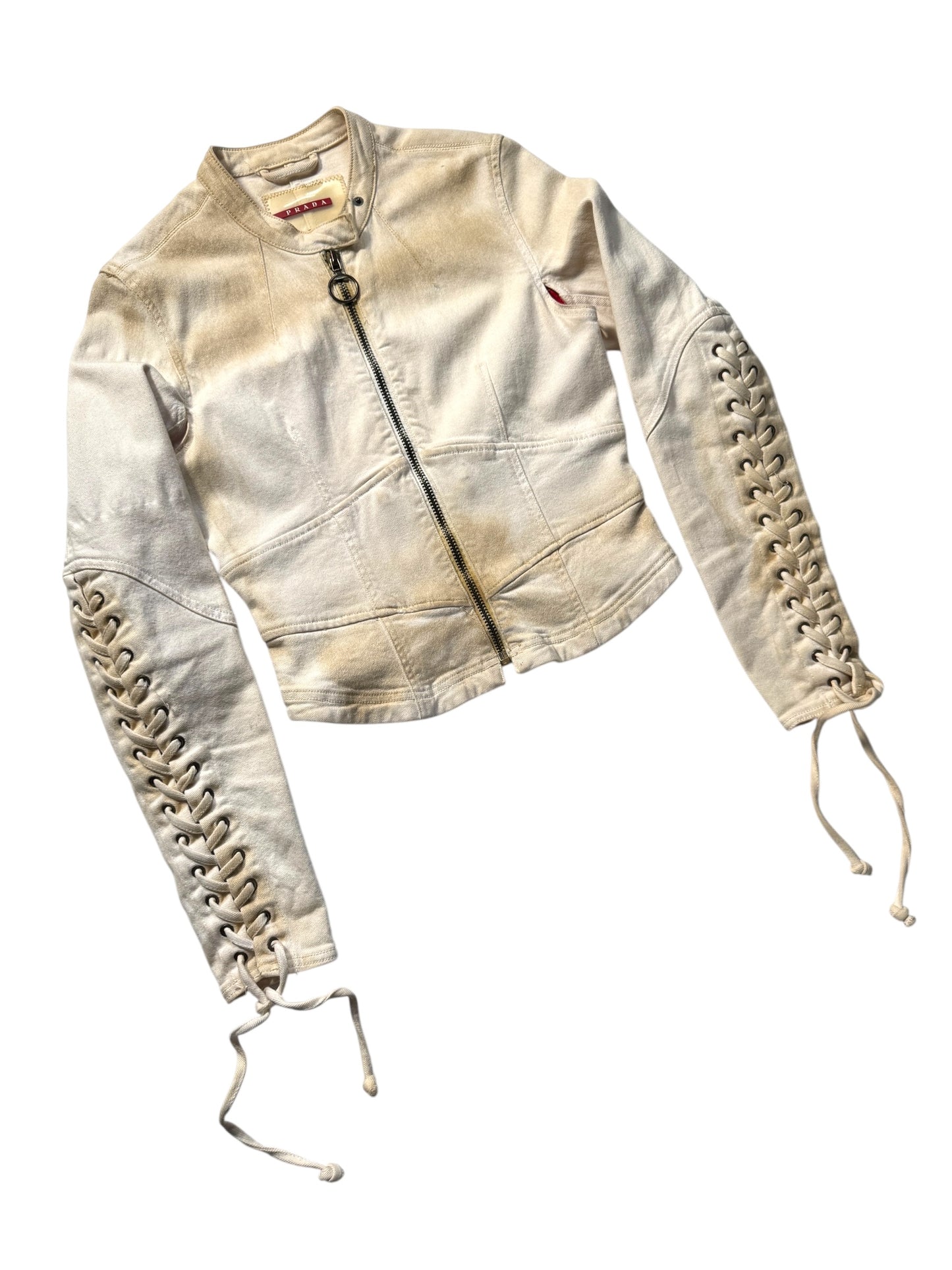 2003 Prada Sport Dust Wash Denim Lace Jacket