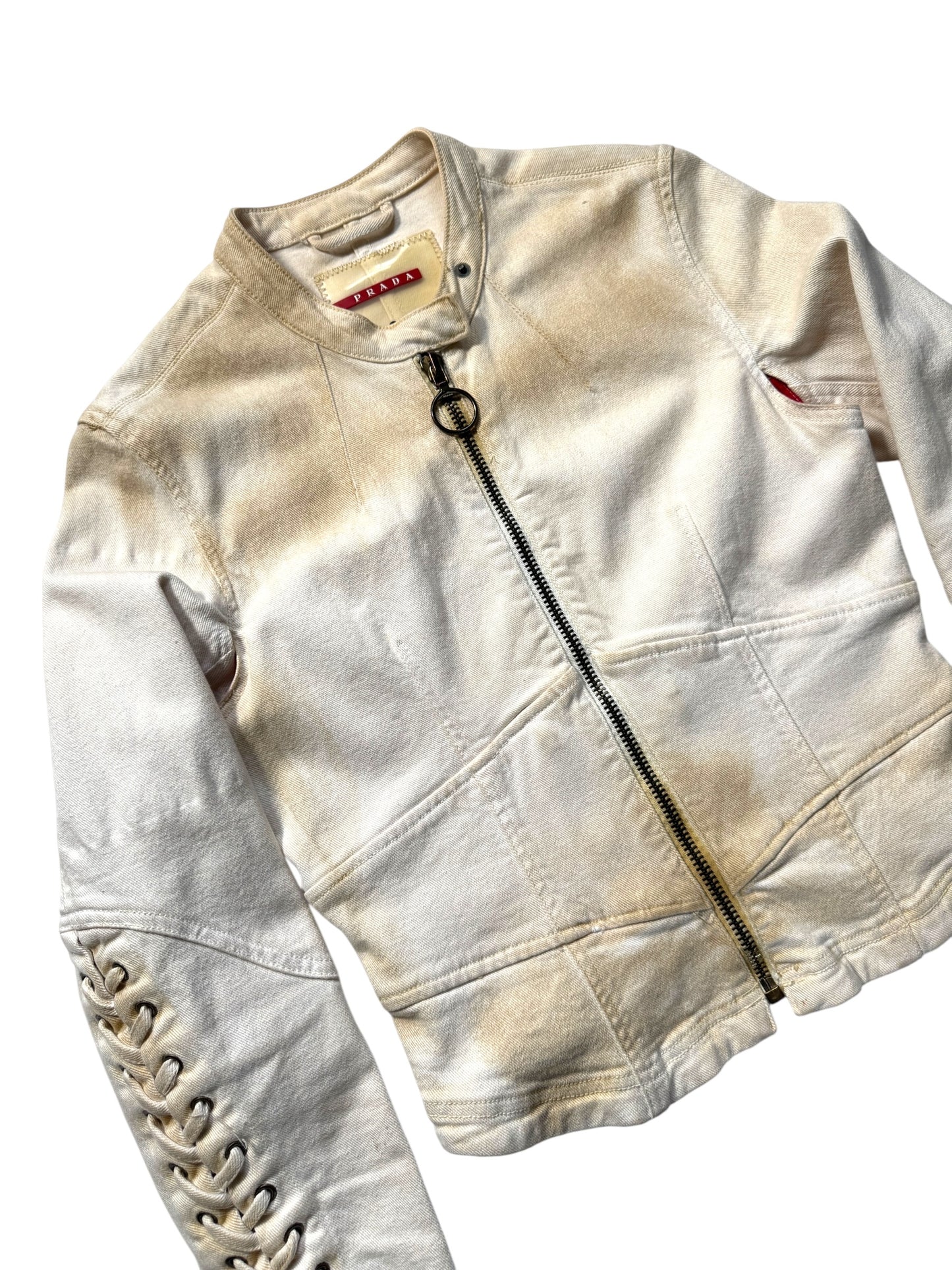 2003 Prada Sport Dust Wash Denim Lace Jacket