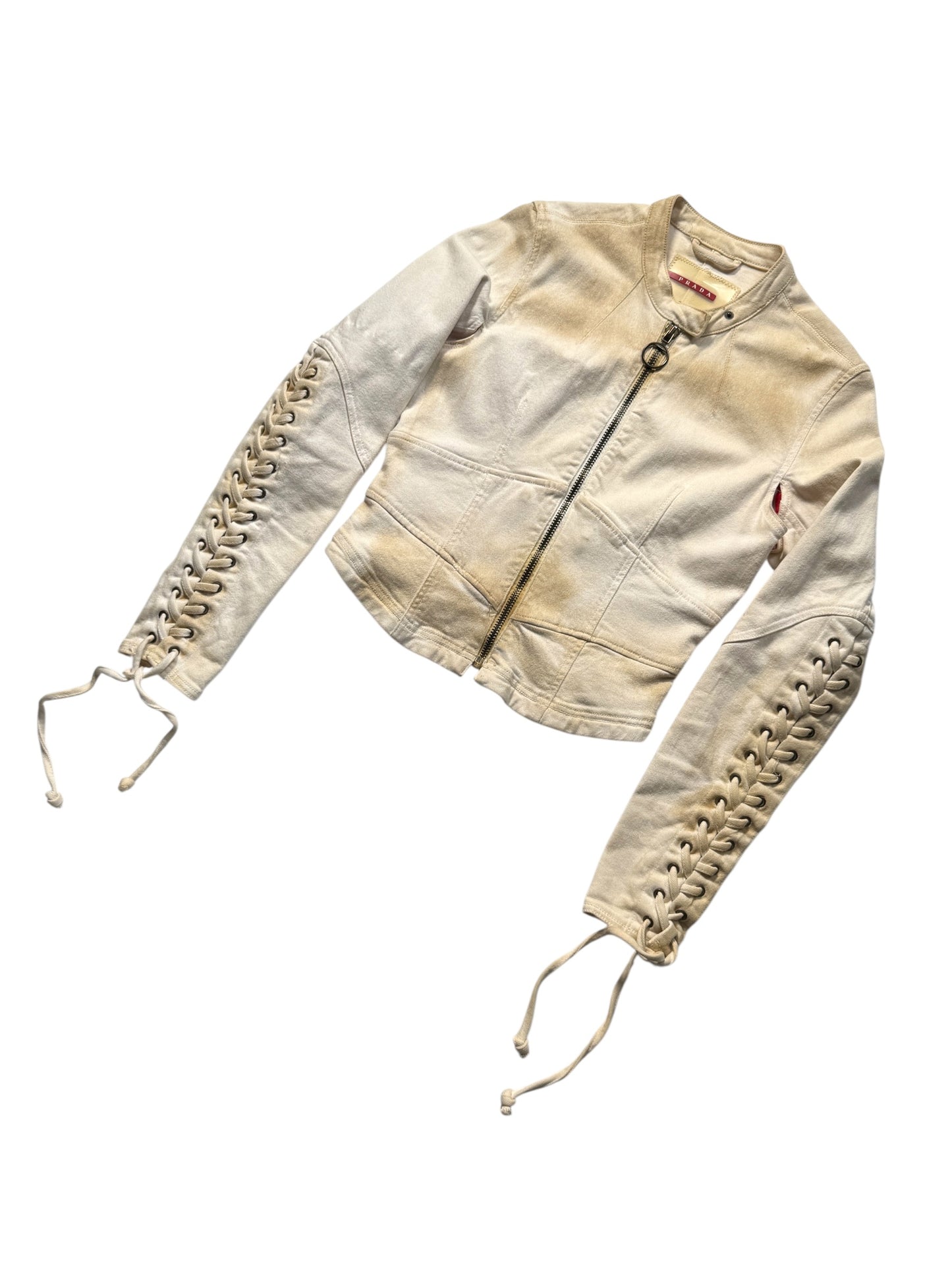 2003 Prada Sport Dust Wash Denim Lace Jacket