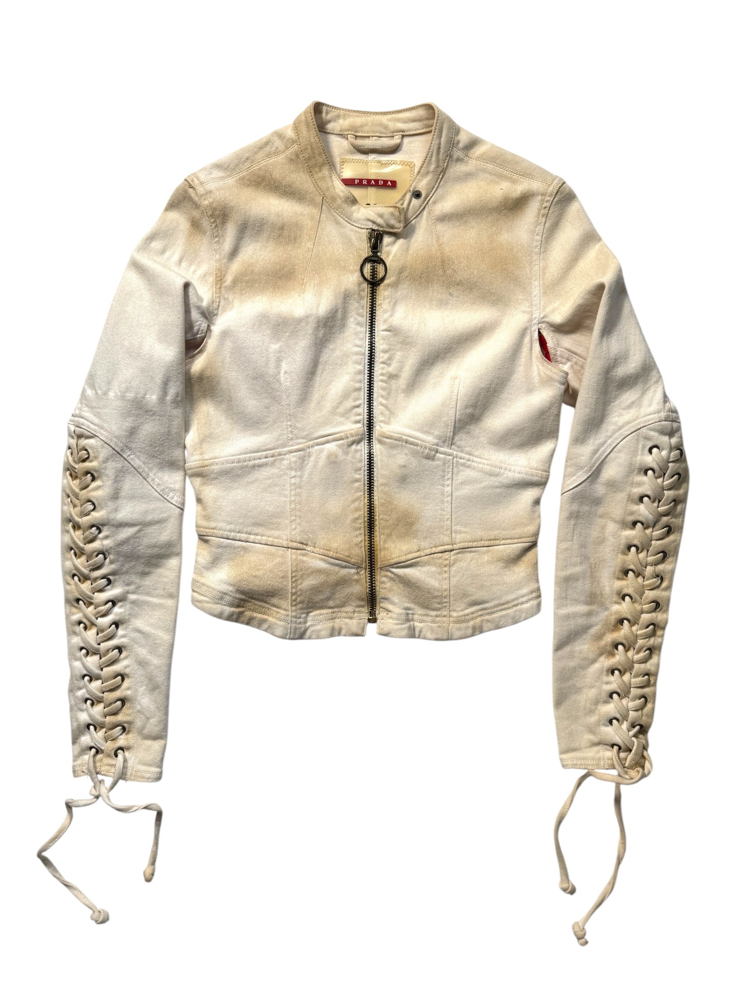 2003 Prada Sport Dust Wash Denim Lace Jacket
