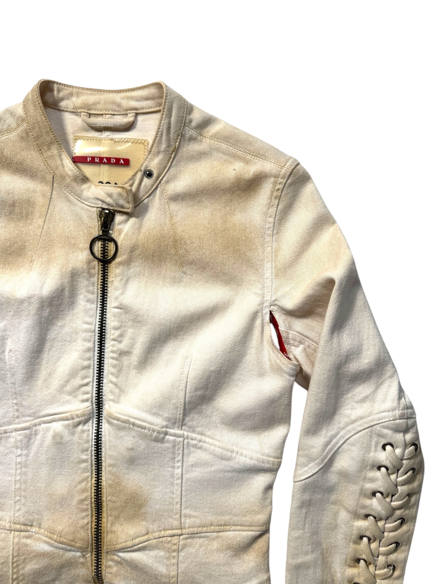 2003 Prada Sport Dust Wash Denim Lace Jacket