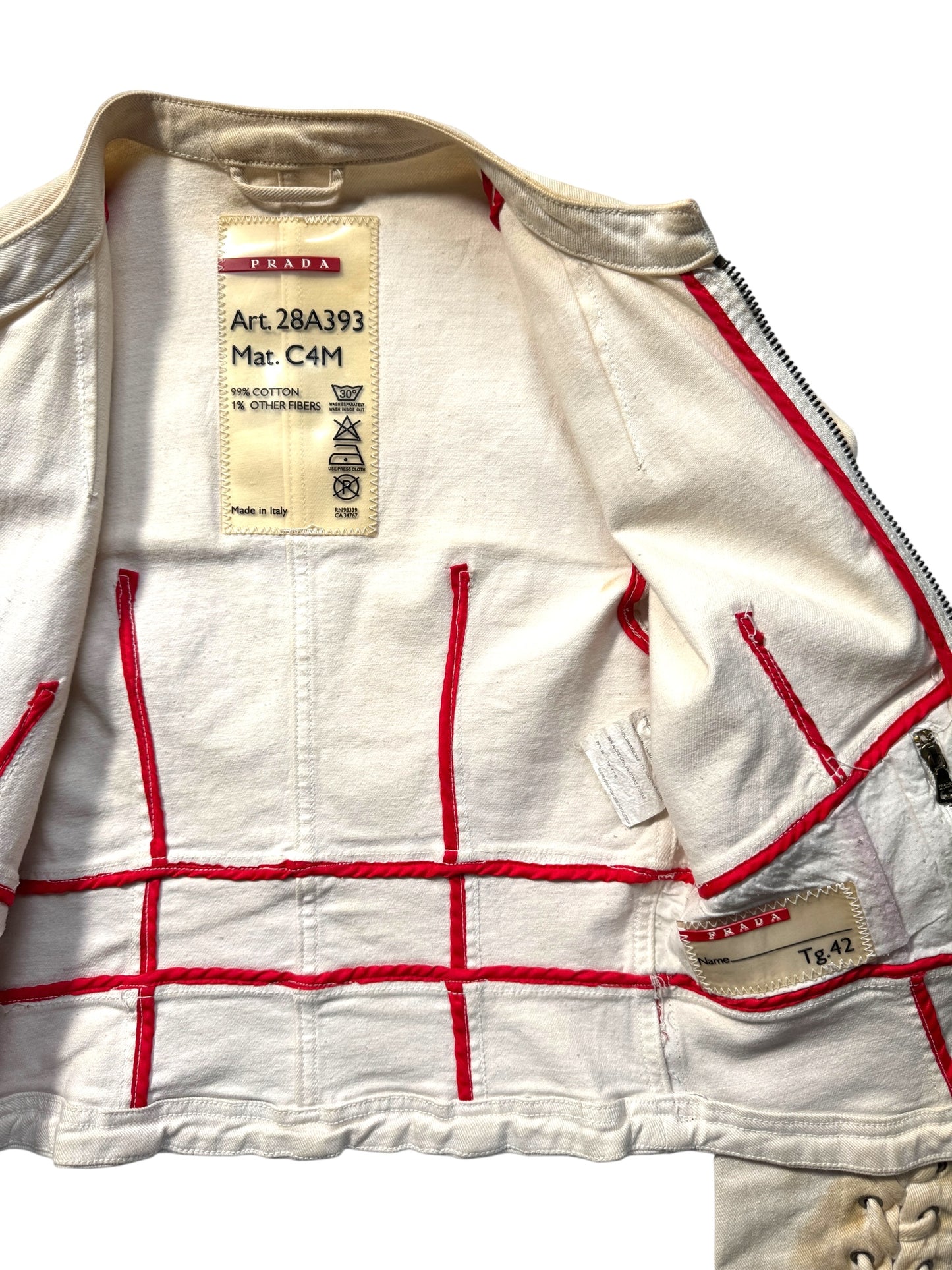 2003 Prada Sport Dust Wash Denim Lace Jacket