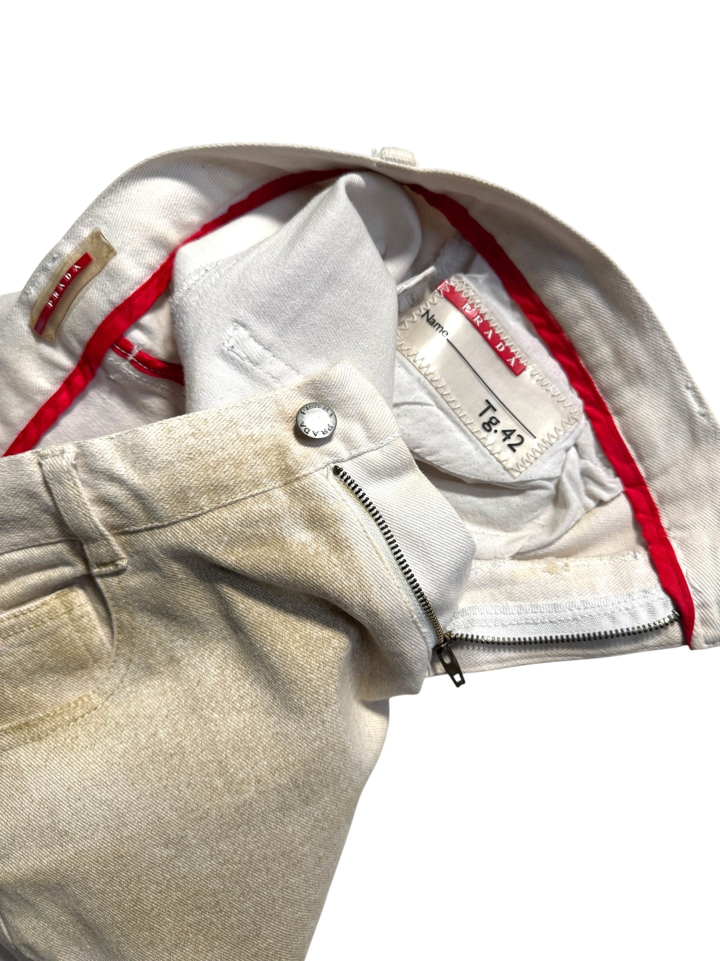 2003 Prada Sport Dust Wash Denim Lace Bottoms