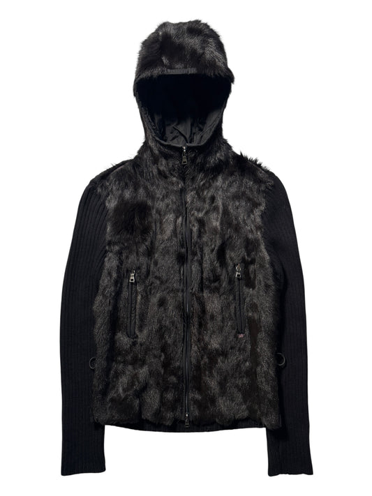 AW99' Prada Sport Jet Black Hooded Fur/Knit