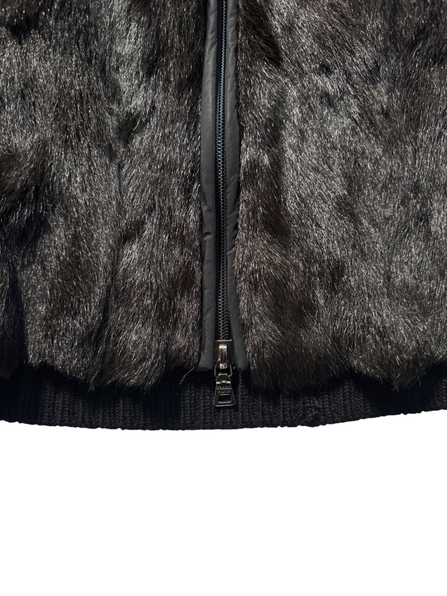 AW99' Prada Sport Jet Black Hooded Fur/Knit