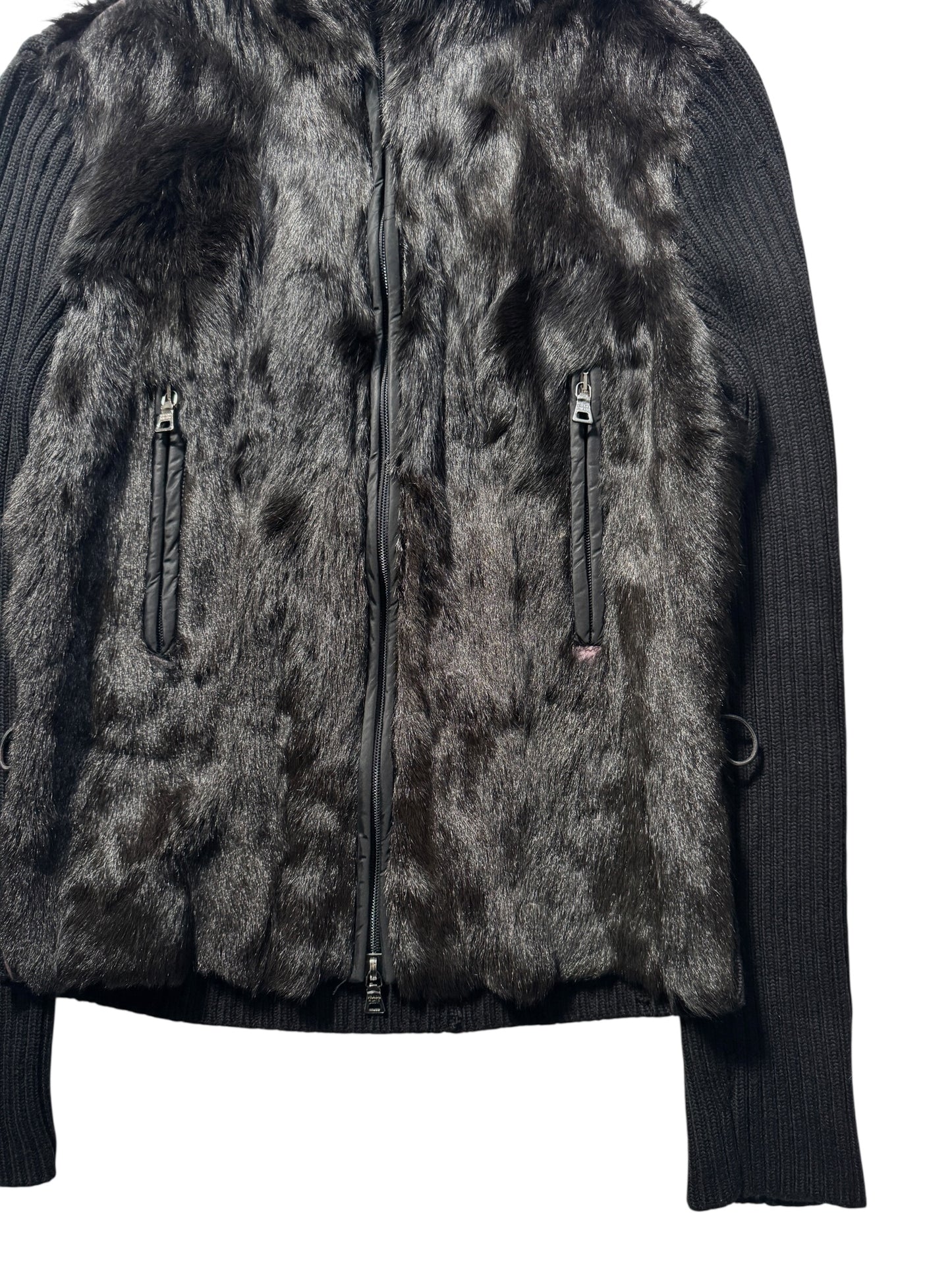 AW99' Prada Sport Jet Black Hooded Fur/Knit