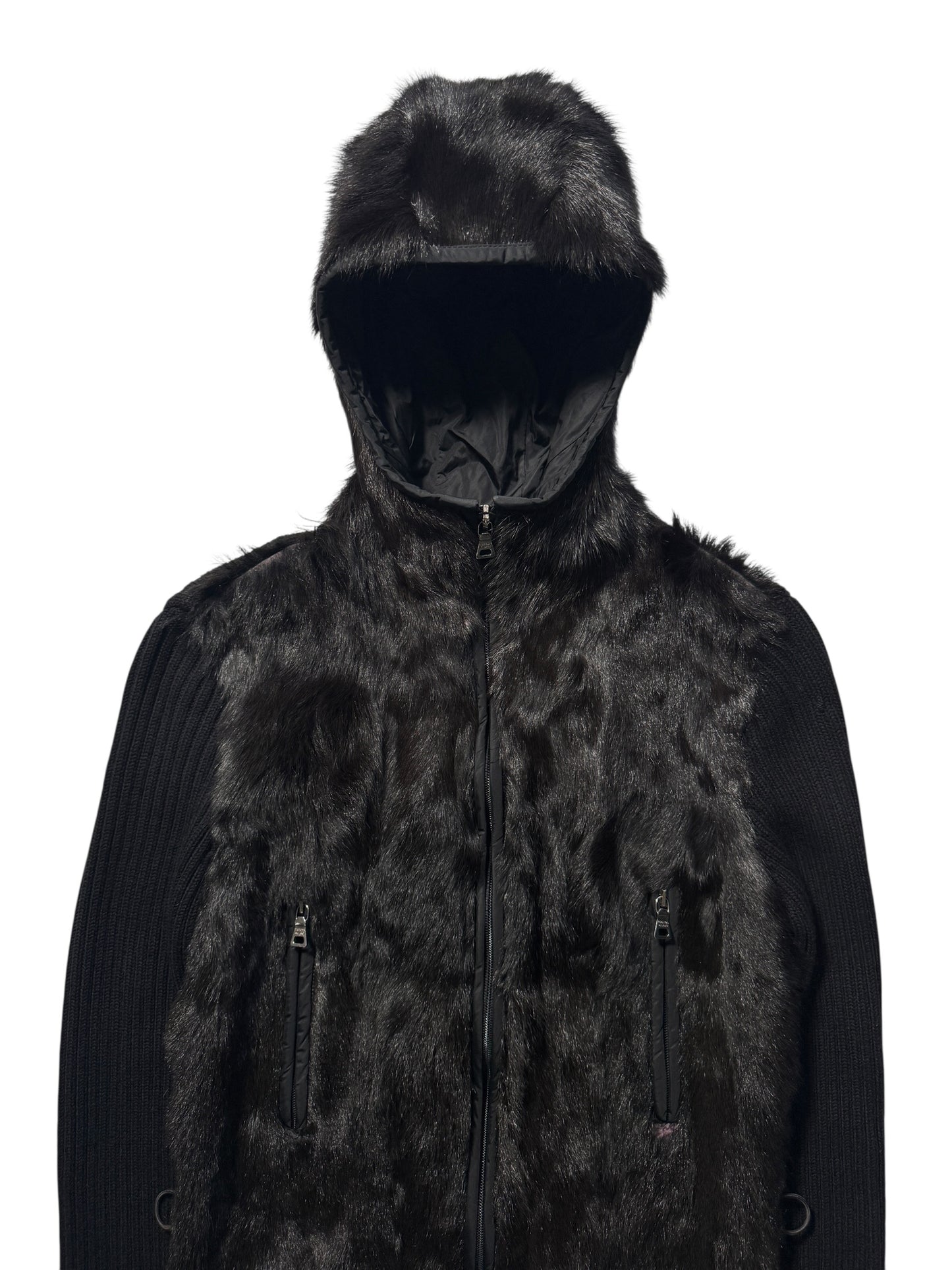 AW99' Prada Sport Jet Black Hooded Fur/Knit