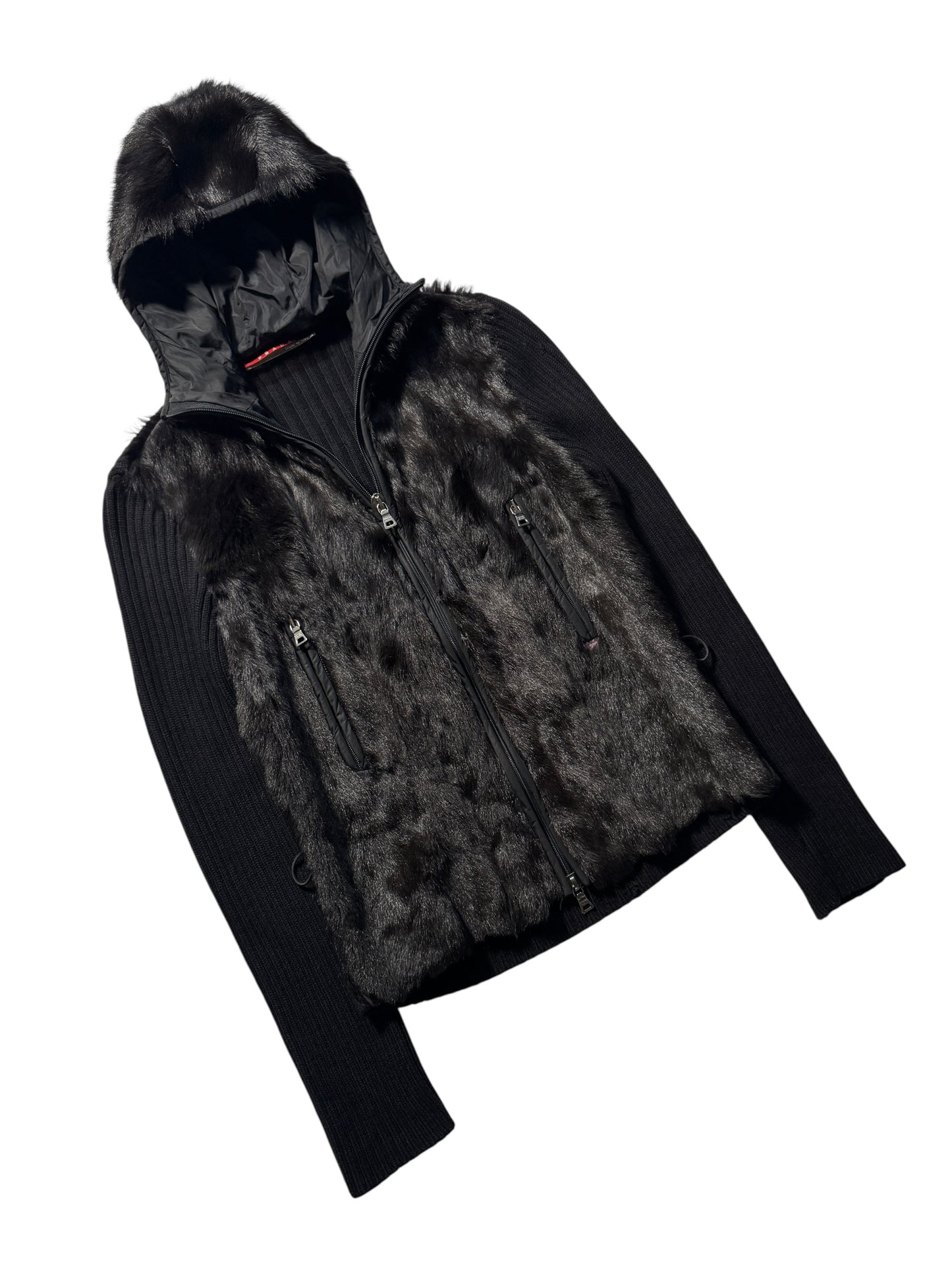 AW99' Prada Sport Jet Black Hooded Fur/Knit