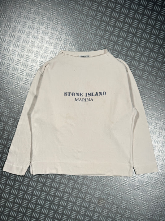 1980's Stone Island Marina Ribbed Cotton Spellout Sweater