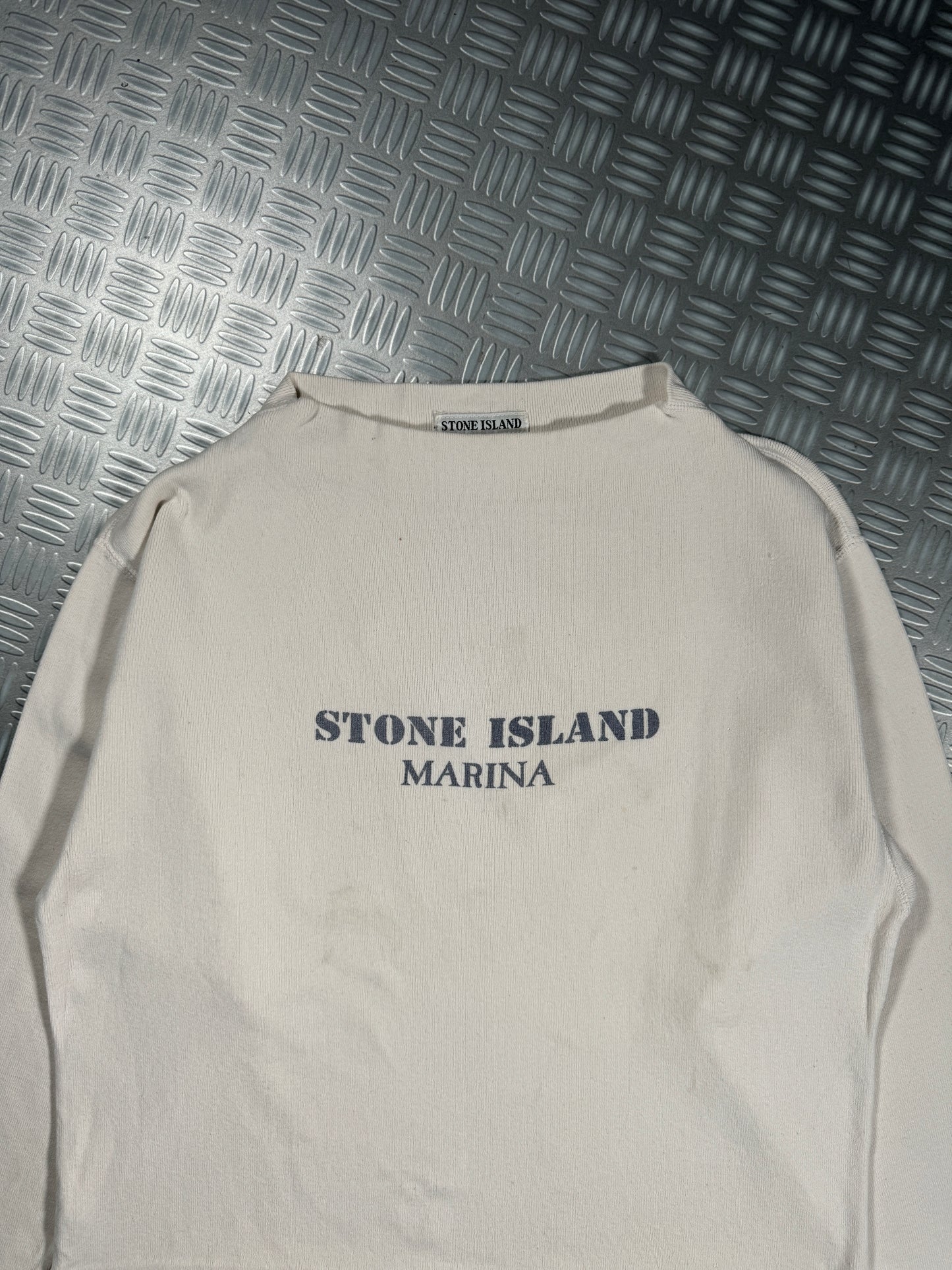 1980's Stone Island Marina Ribbed Cotton Spellout Sweater