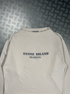 1980's Stone Island Marina Ribbed Cotton Spellout Sweater - Boxy Medium / Large