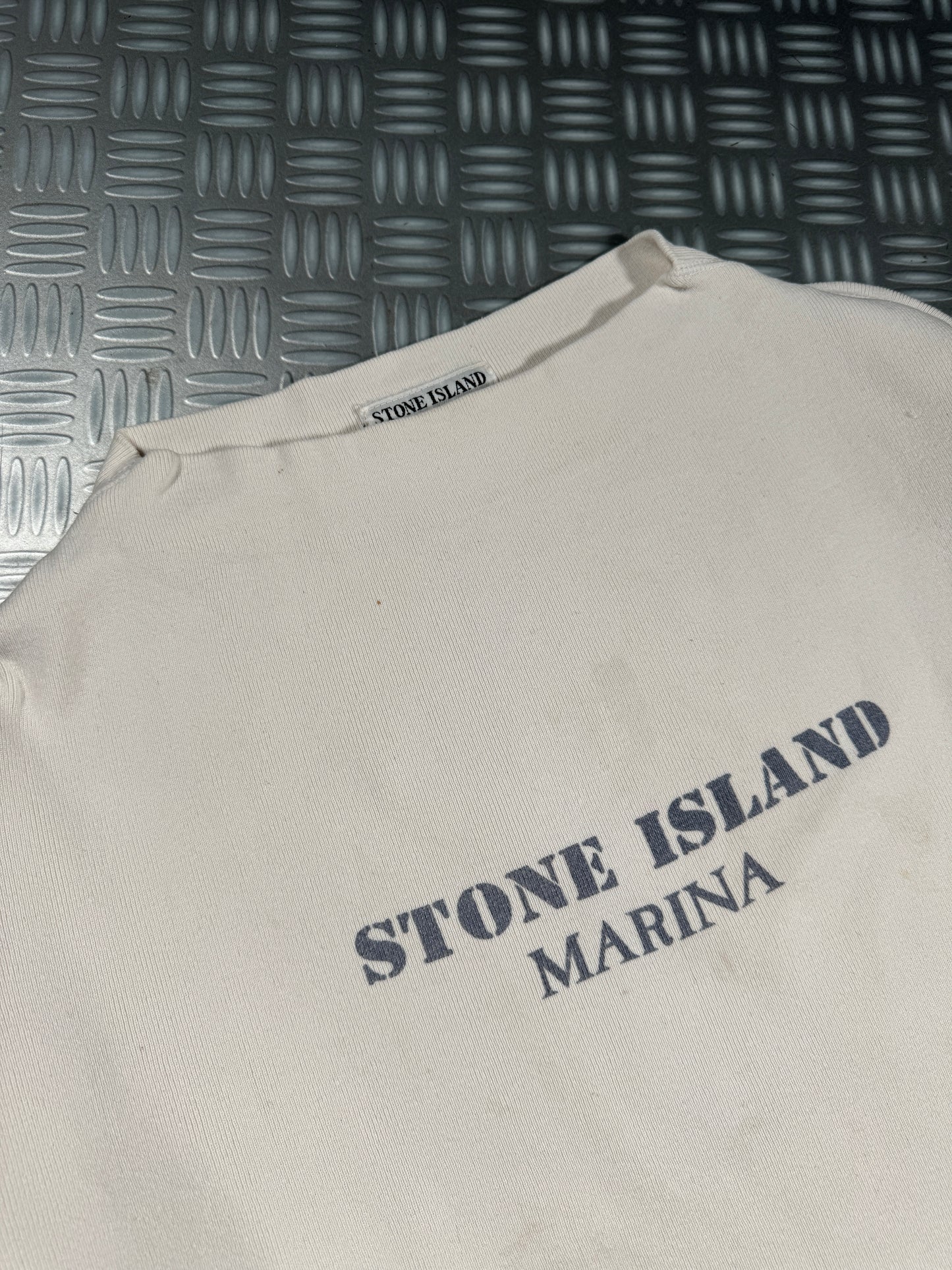 1980's Stone Island Marina Ribbed Cotton Spellout Sweater