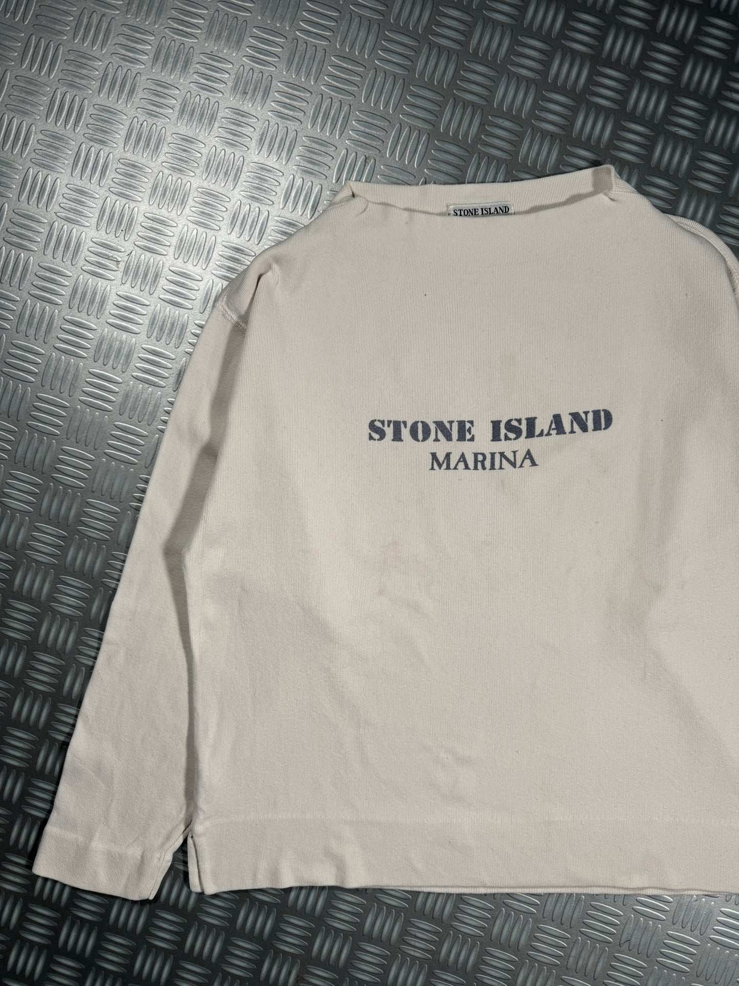 1980's Stone Island Marina Ribbed Cotton Spellout Sweater