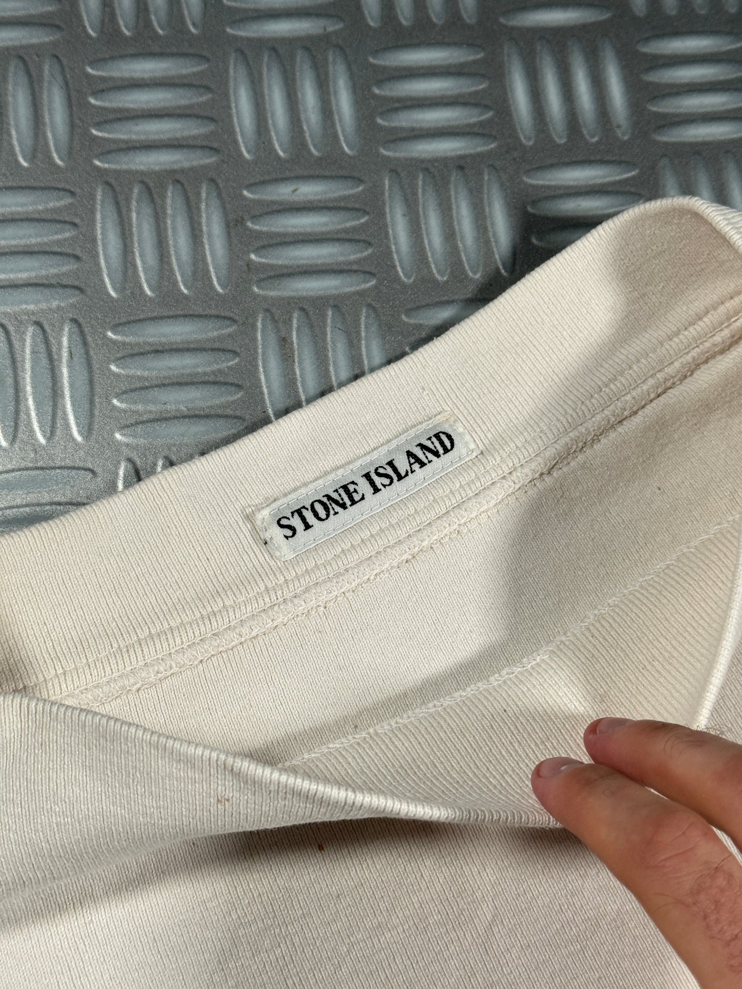 1980's Stone Island Marina Ribbed Cotton Spellout Sweater