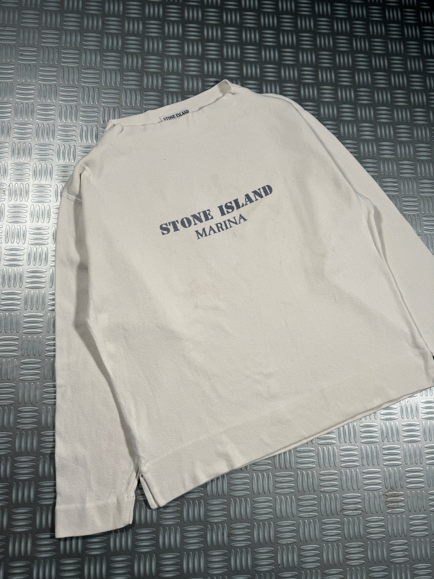 1980's Stone Island Marina Ribbed Cotton Spellout Sweater