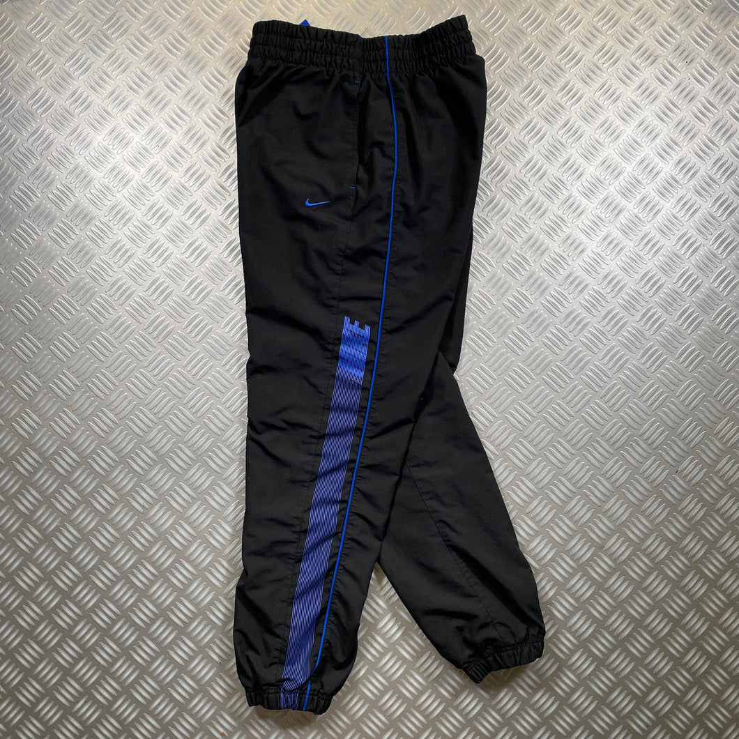 Early 2000's Nike Black/Royal Blue Spellout Track Pants - Small