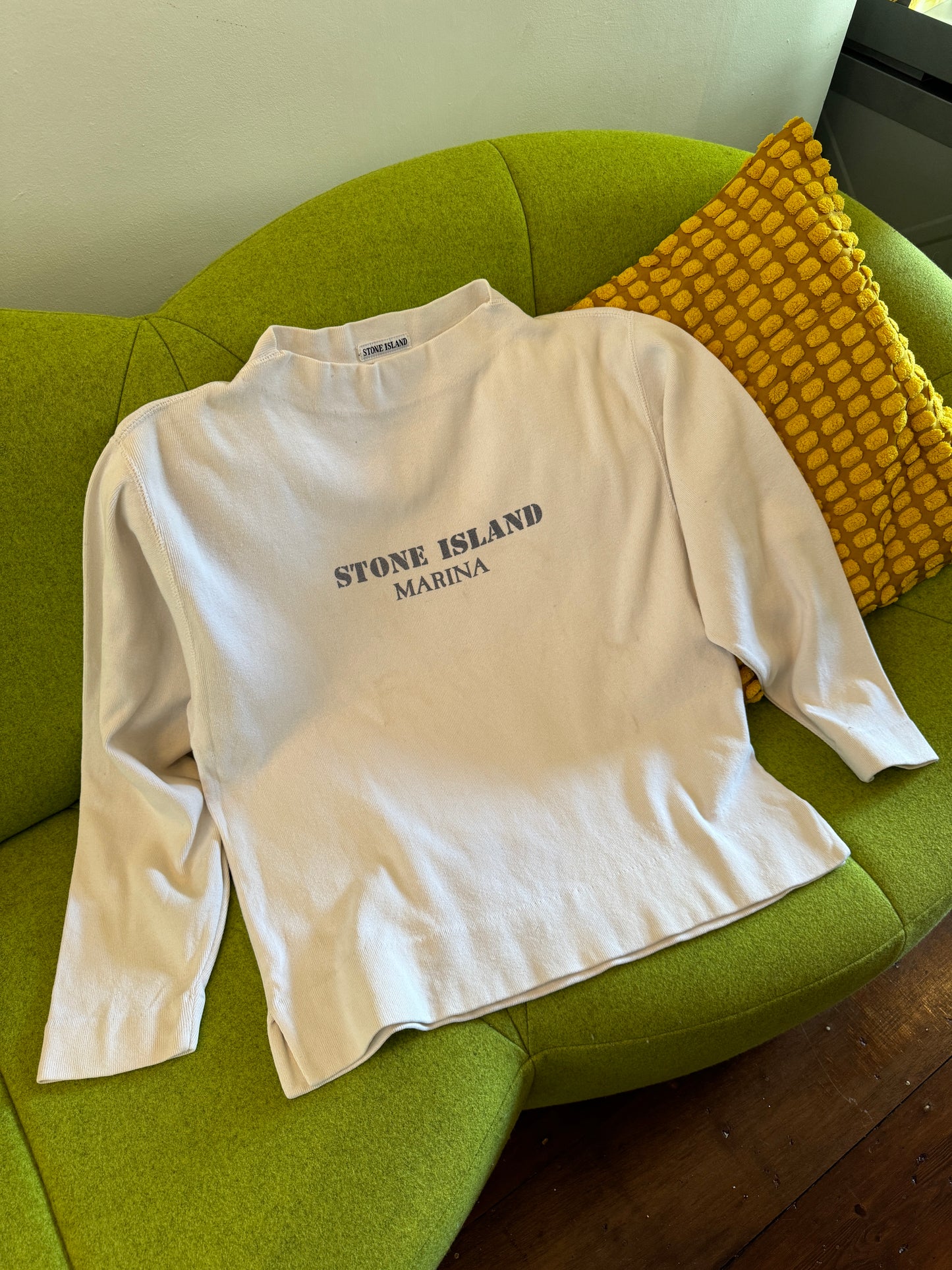 1980's Stone Island Marina Ribbed Cotton Spellout Sweater
