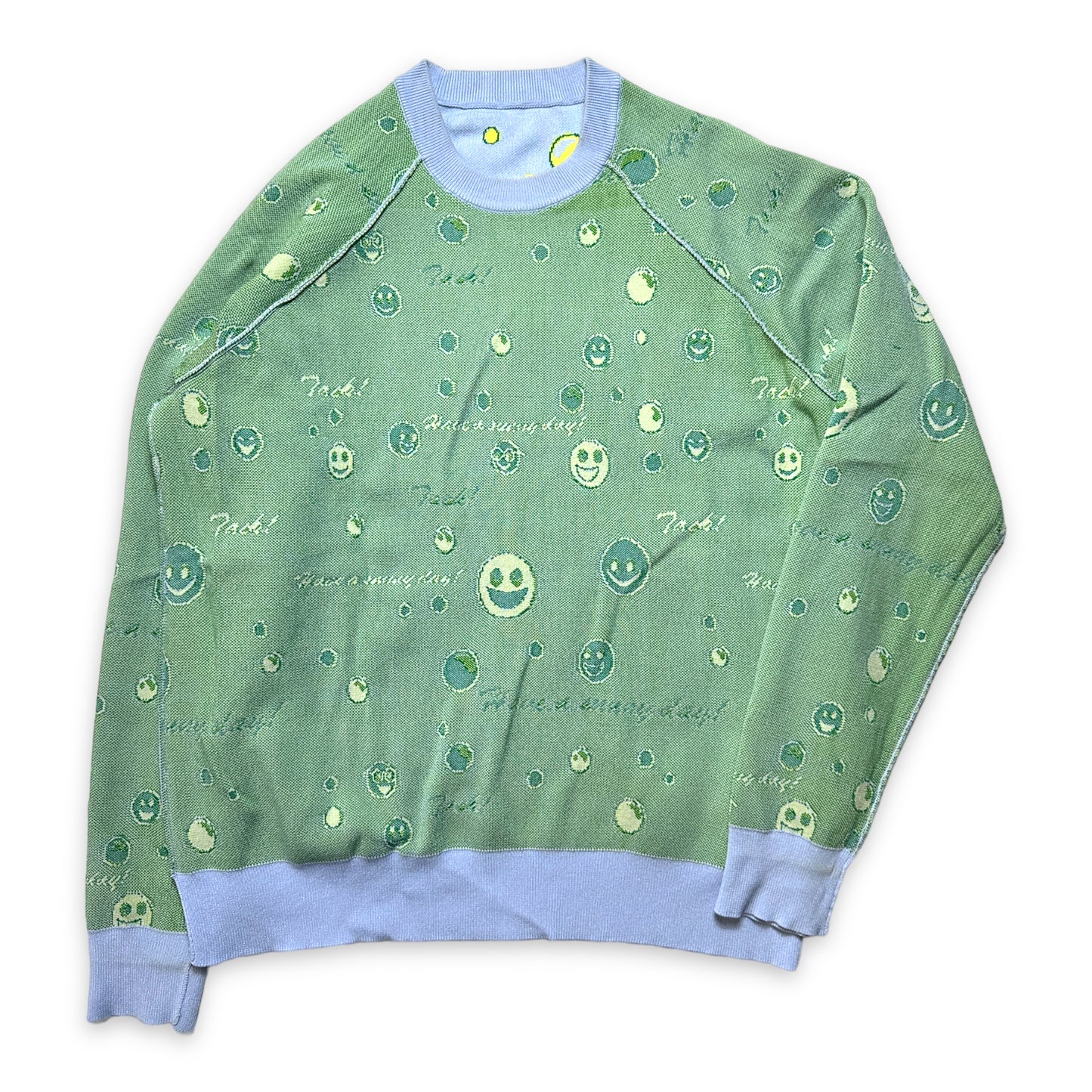 Acne Studios Baby Blue / Green Reversible Smiley Sweater - Medium