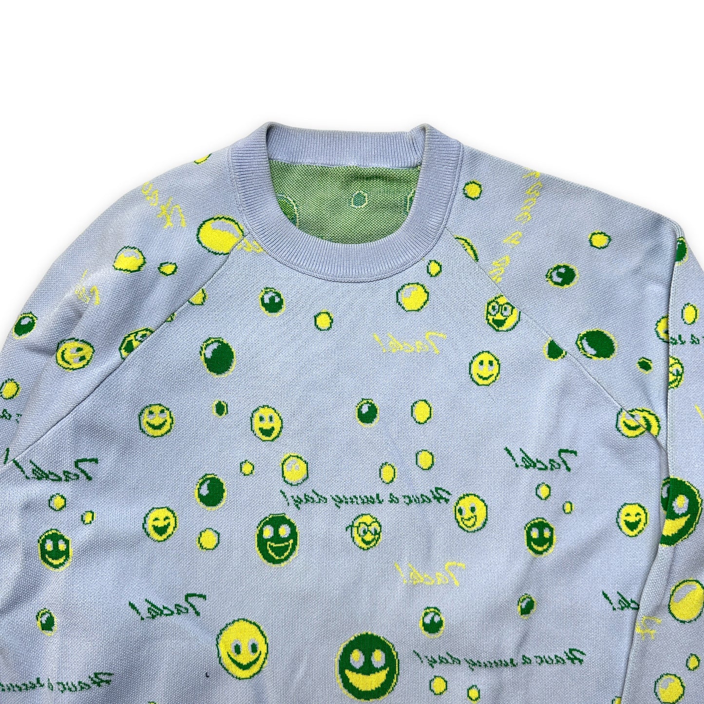 Acne Studios Baby Blue / Green Reversible Smiley Sweater - Medium