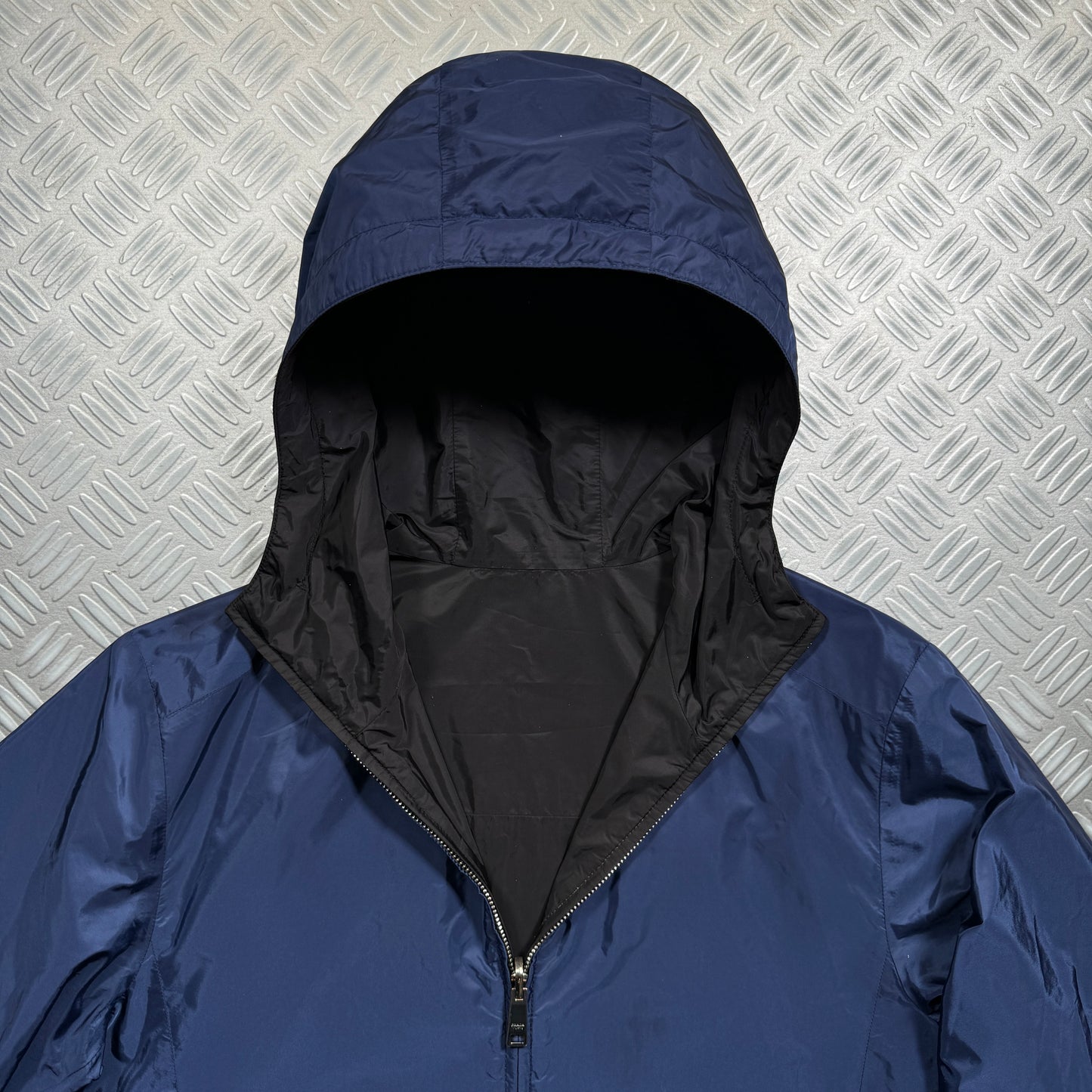 Prada Main Line Reversible Jet Black/Midnight Blue Nylon Jacket - Medium / Large