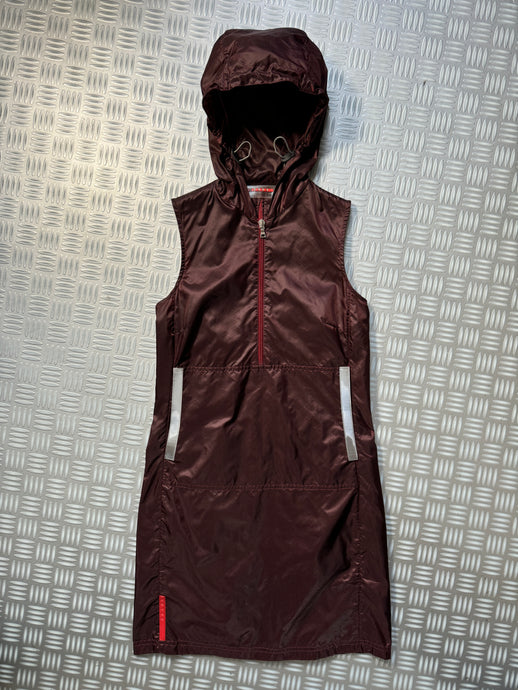 SS00' Prada Sport Burgundy Hooded Dress - Womens 6-8