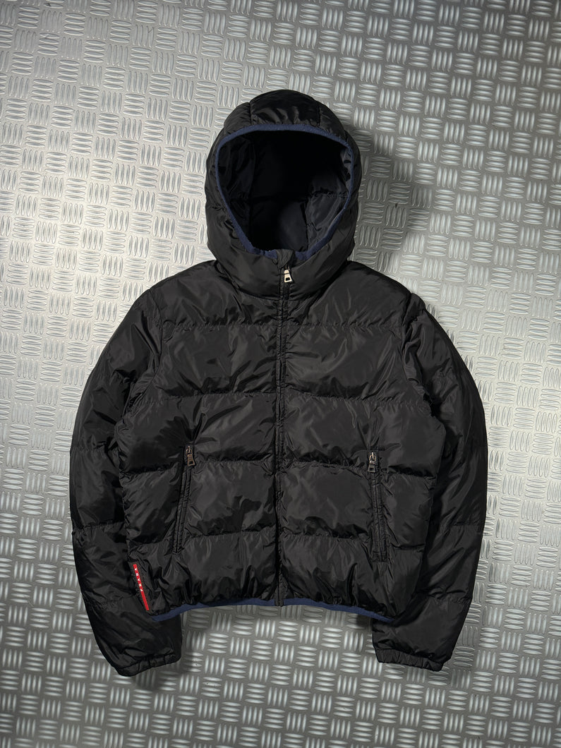 Prada Linea Rossa Jet Black Padded Puffer Jacket - Small / Medium