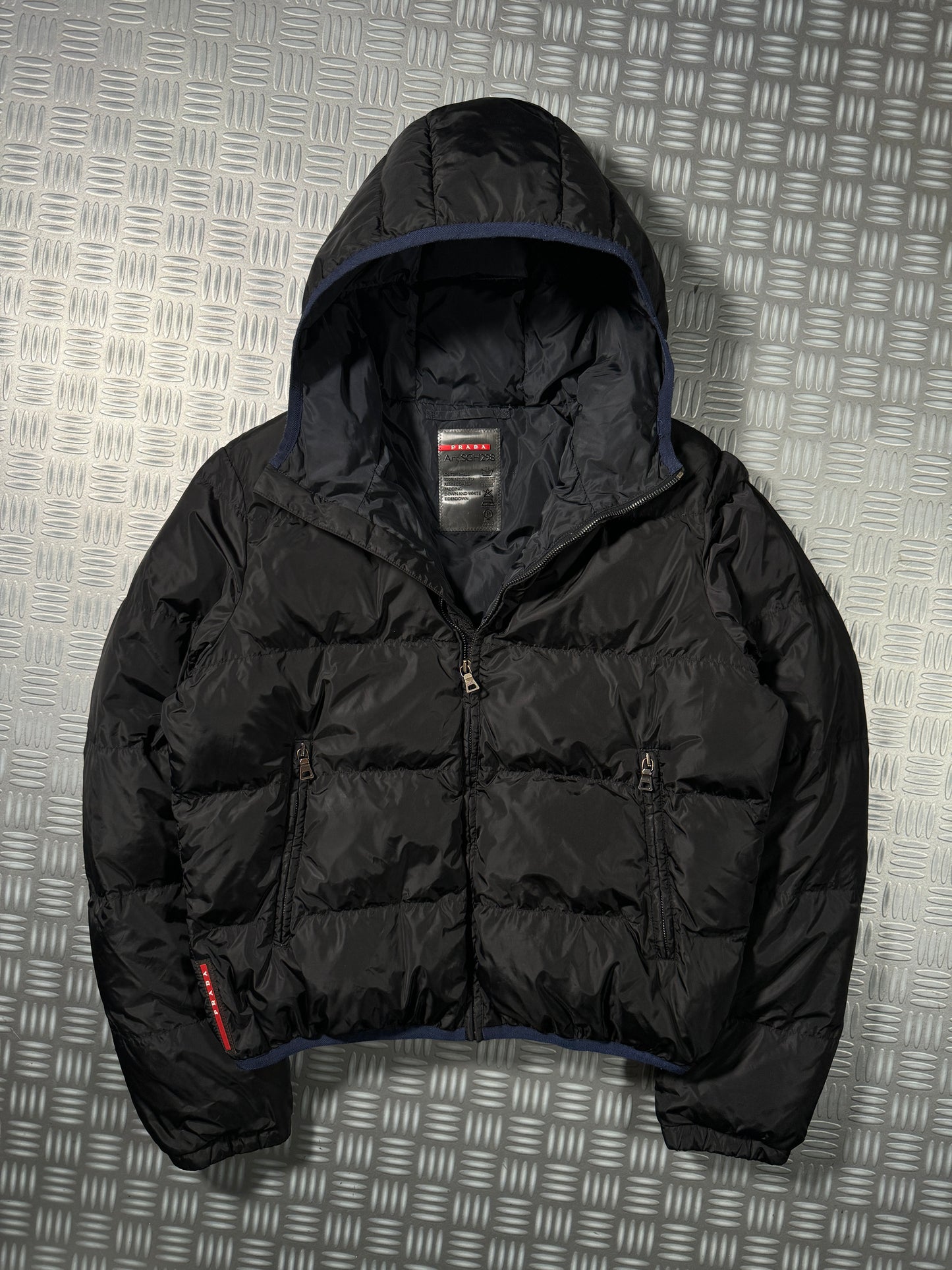 Prada Linea Rossa Jet Black Padded Puffer Jacket - Small / Medium