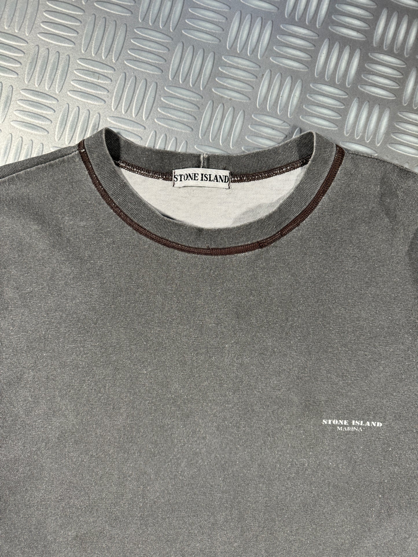 Early 1990's Stone Island Marina Grey Spellout Tee
