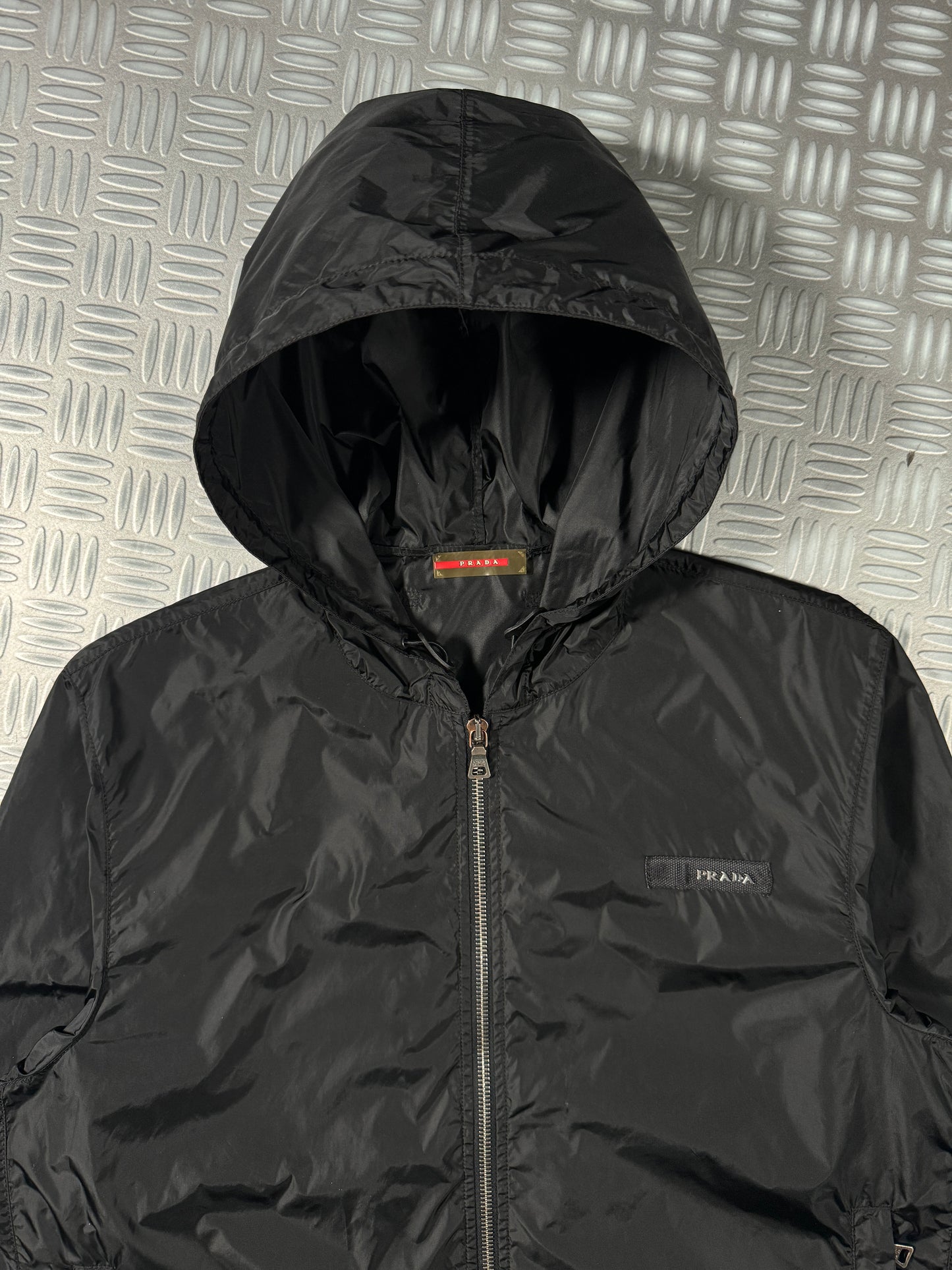 Early 2000's Prada Jet Black Spellout Nylon Jacket
