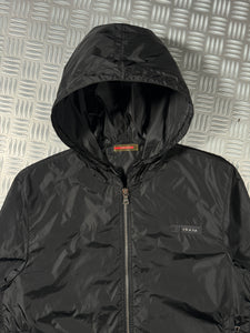 Early 2000's Prada Jet Black Spellout Nylon Jacket - Small / Medium