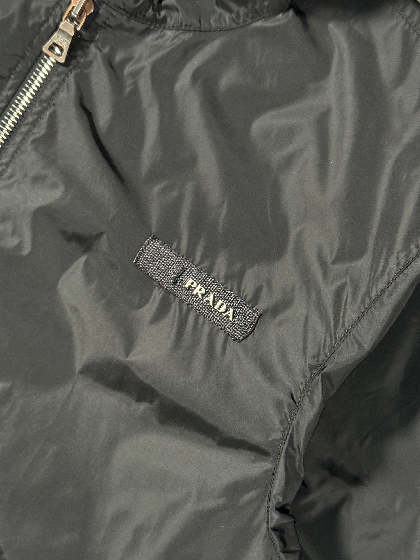 Early 2000's Prada Jet Black Spellout Nylon Jacket