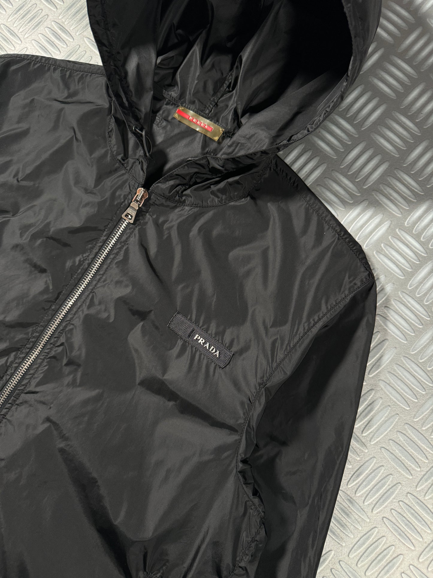 Early 2000's Prada Jet Black Spellout Nylon Jacket