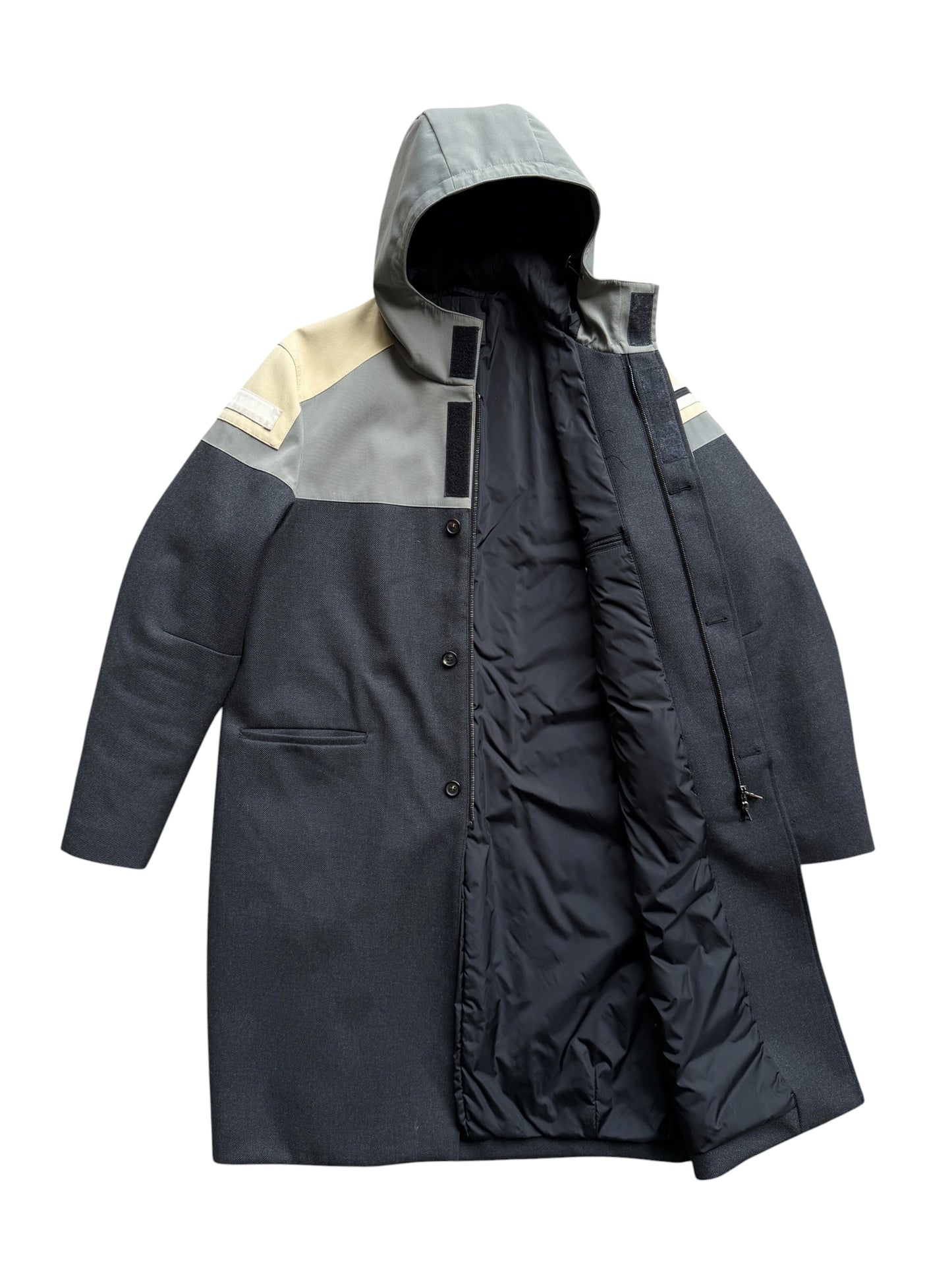 2007 Prada Main Line Split Panell Hooded Trench Coat