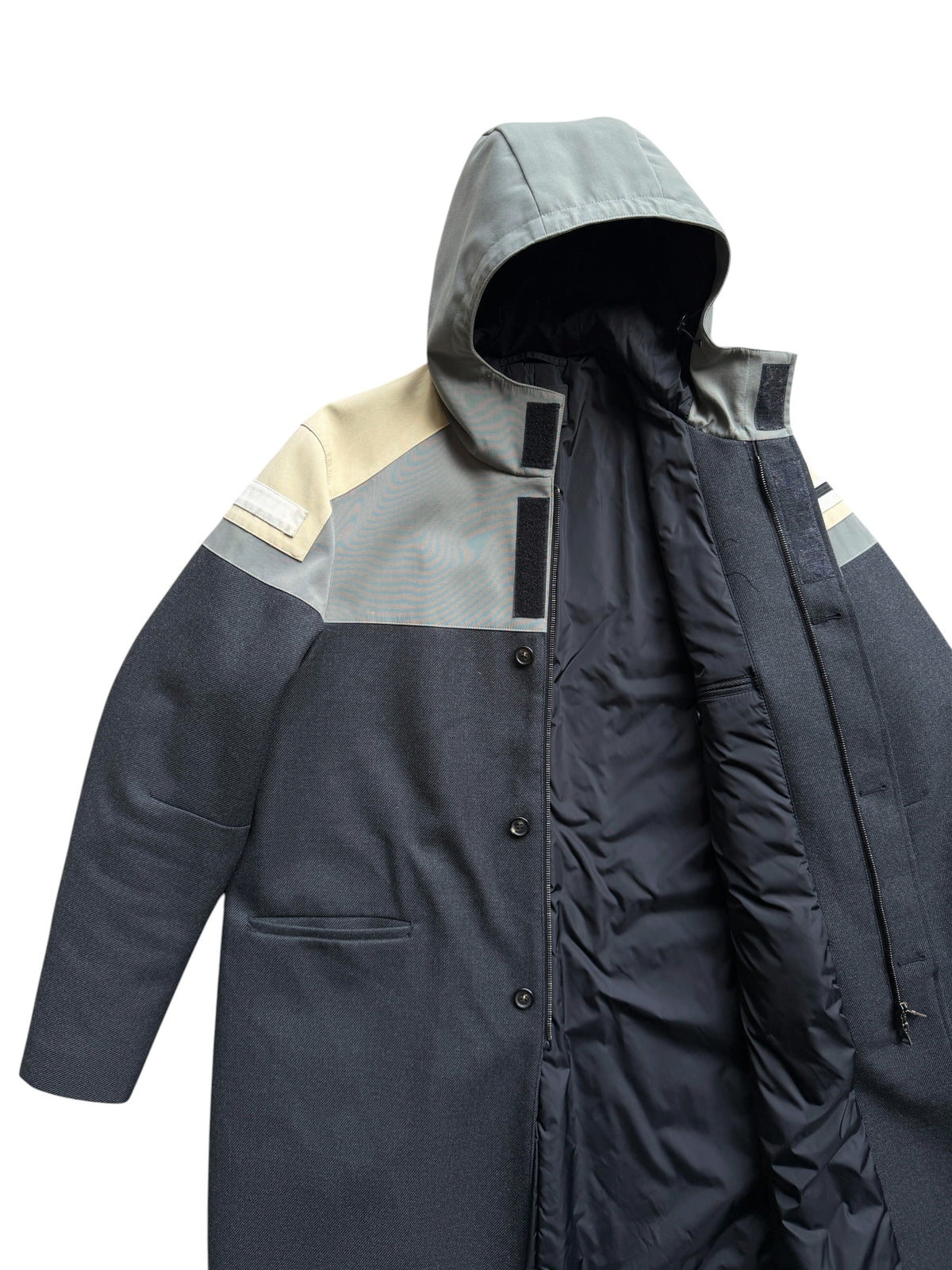 2007 Prada Main Line Split Panell Hooded Trench Coat
