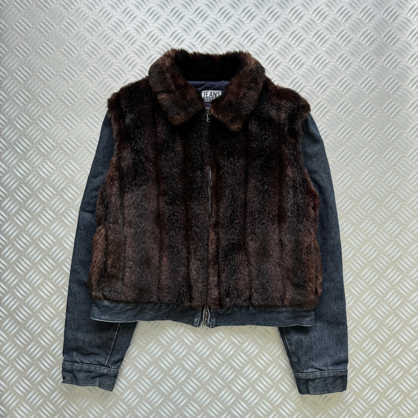 Early 2000's Iceberg Faux Fur Body Denim Jacket - Small