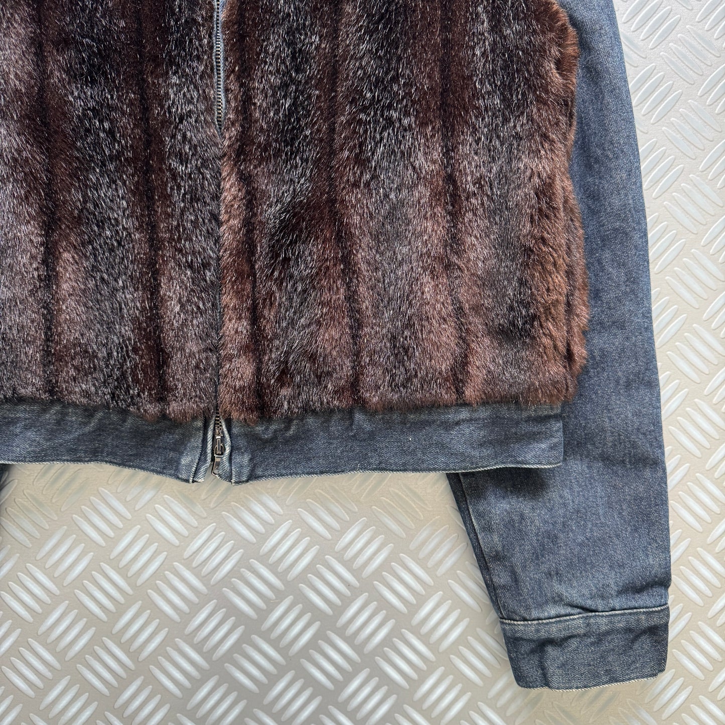 Early 2000's Iceberg Faux Fur Body Denim Jacket - Small