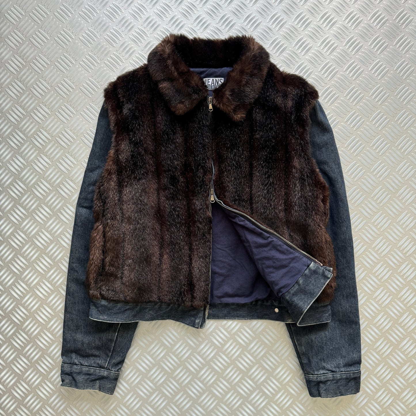 Early 2000's Iceberg Faux Fur Body Denim Jacket - Small