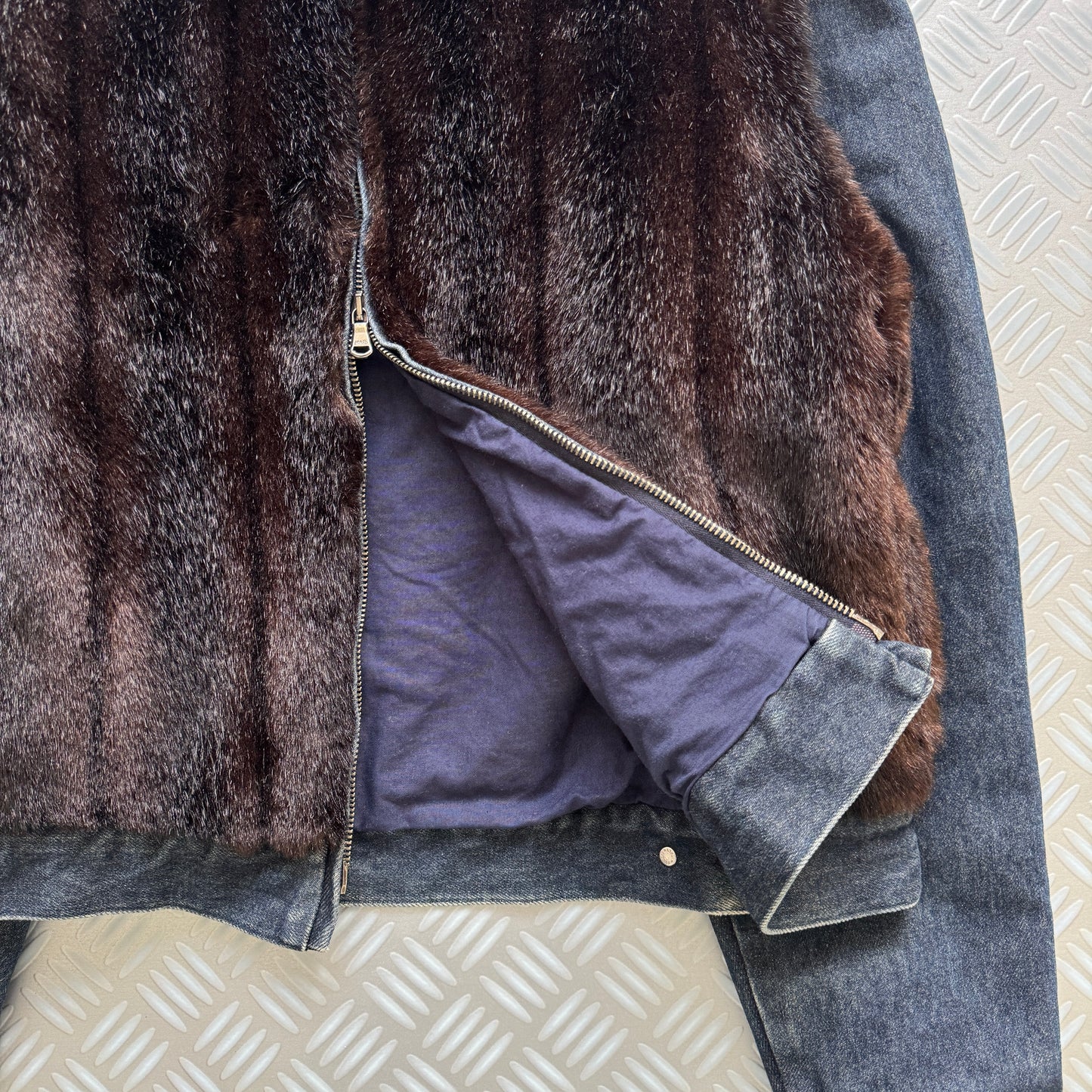 Early 2000's Iceberg Faux Fur Body Denim Jacket - Small