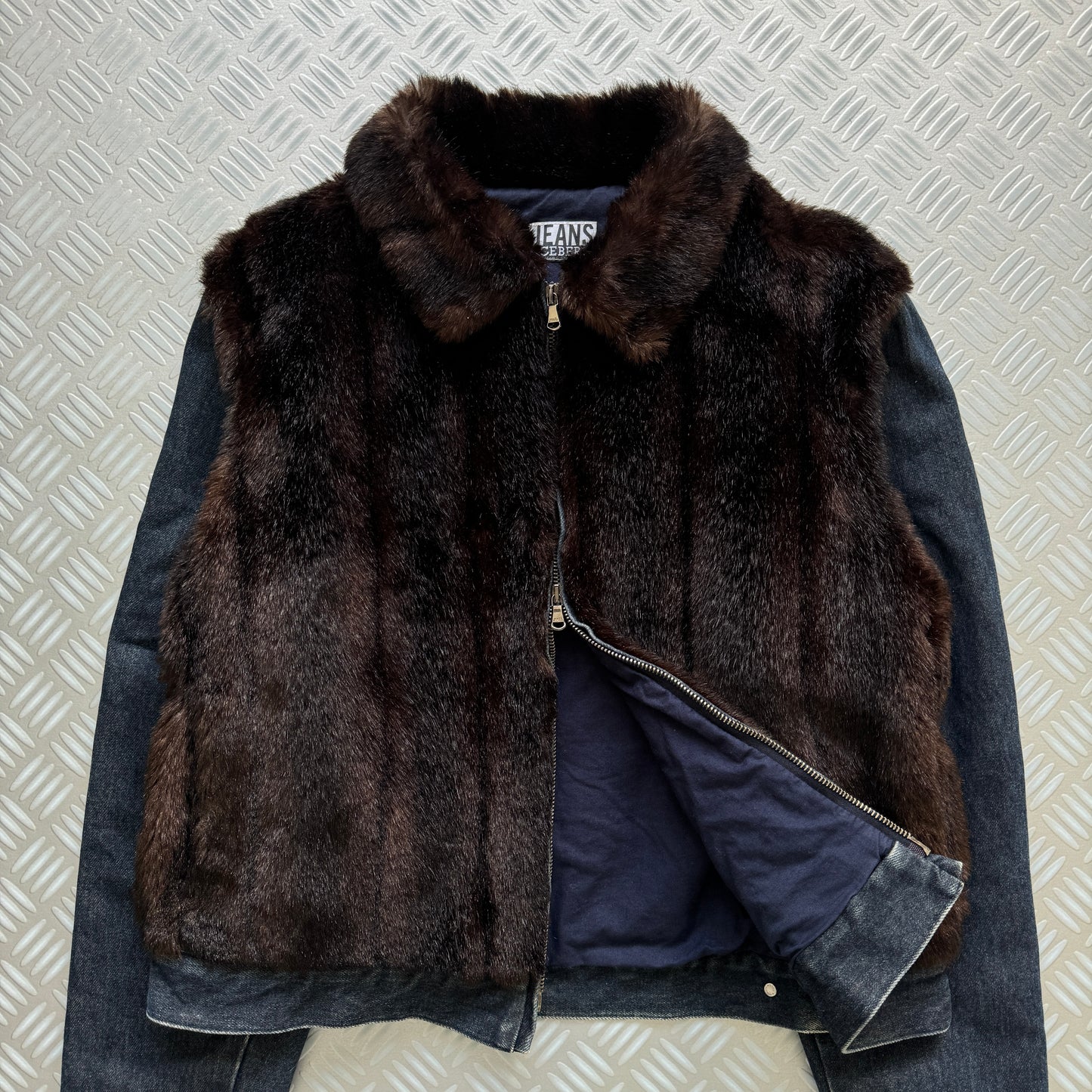 Early 2000's Iceberg Faux Fur Body Denim Jacket - Small