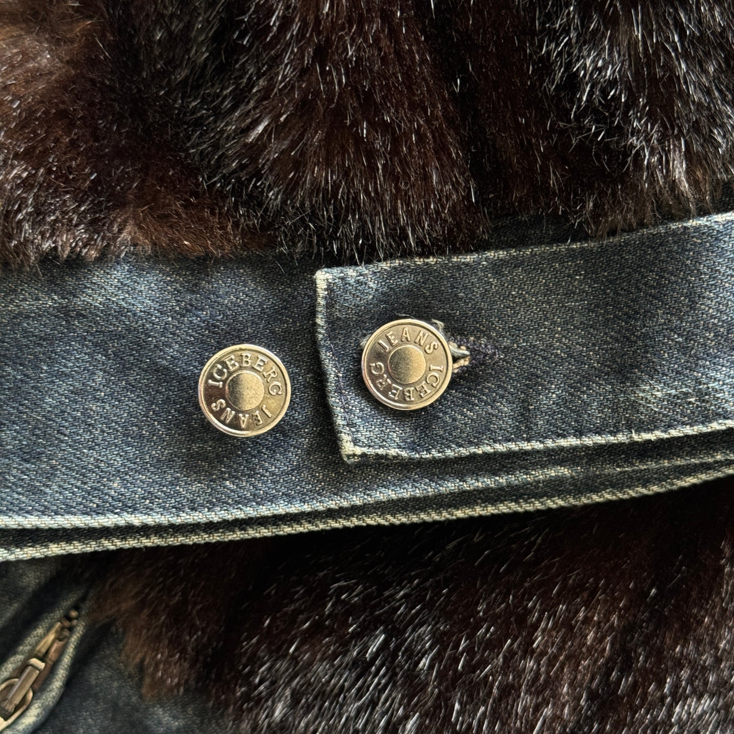 Early 2000's Iceberg Faux Fur Body Denim Jacket - Small