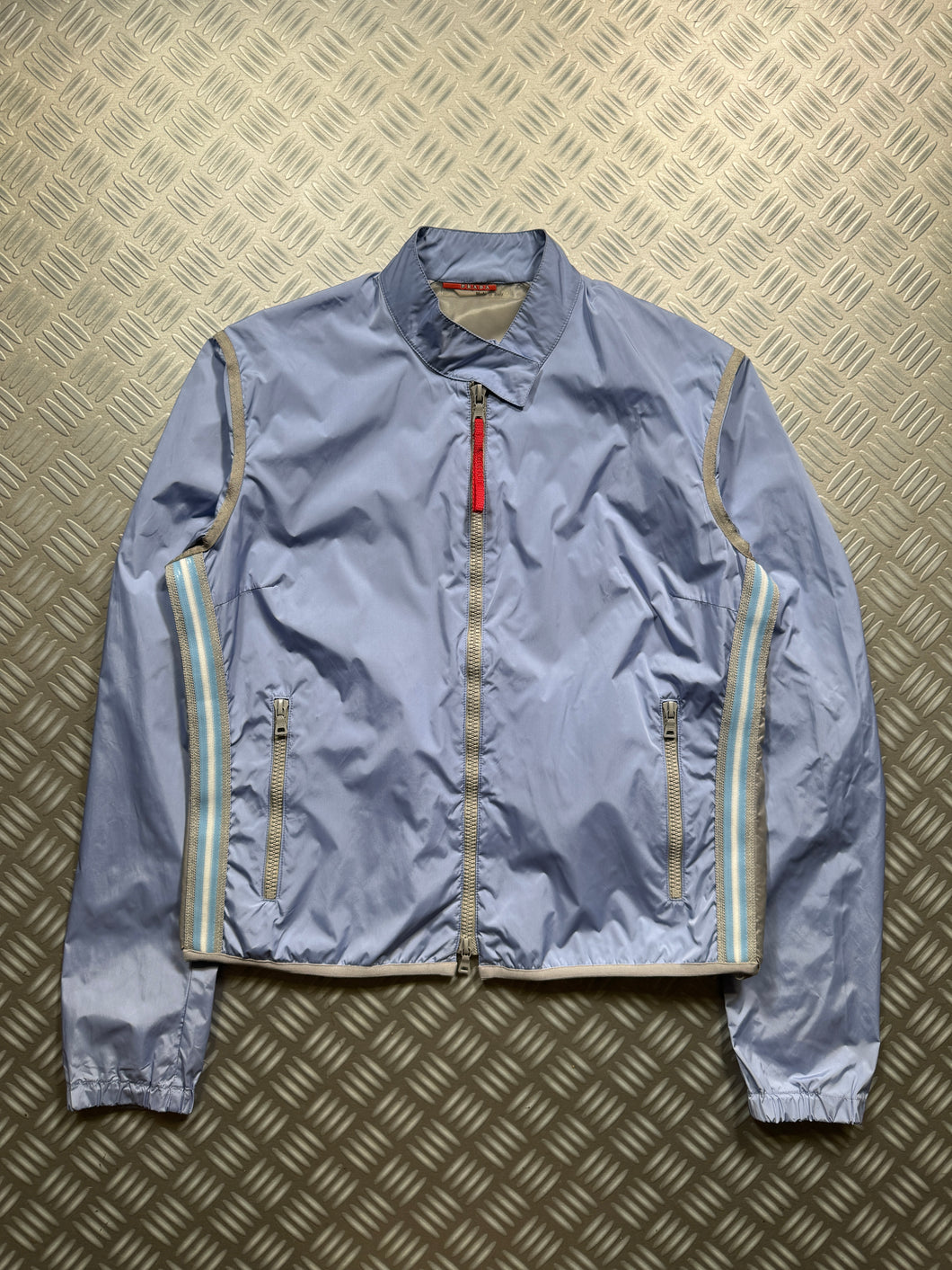 SS00' Prada Sport Baby Blue Semi-Transparent Back Transformable Jacket - Womens 42 & 44