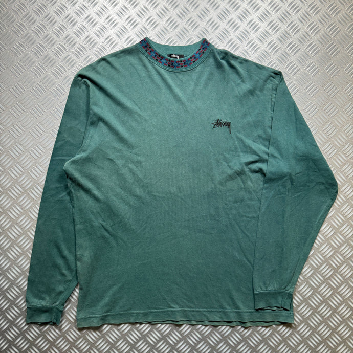 1980's Stüssy Tribal Green Graphic Longsleeve - Extra Large