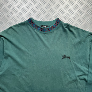 1980's Stüssy Tribal Green Graphic Longsleeve - Extra Large