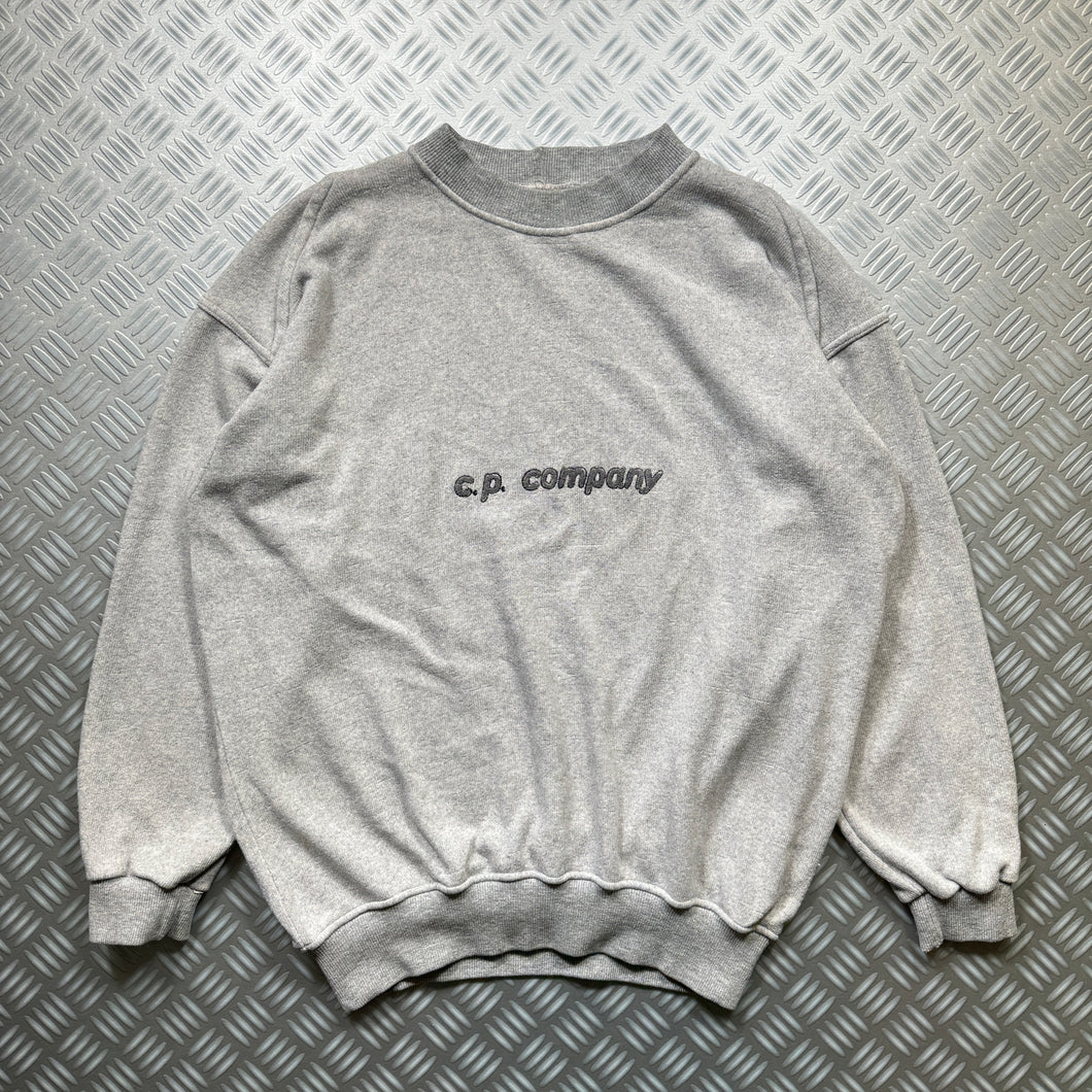 Early 90's CP Company Light Grey Spellout Sweater - Large