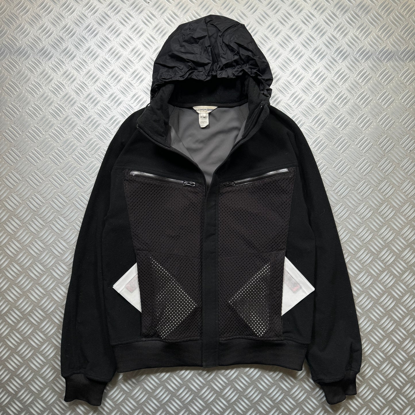 2008 Comme Des Garcons Jet Black Dual Mesh Pocket Technical Jacket - Medium